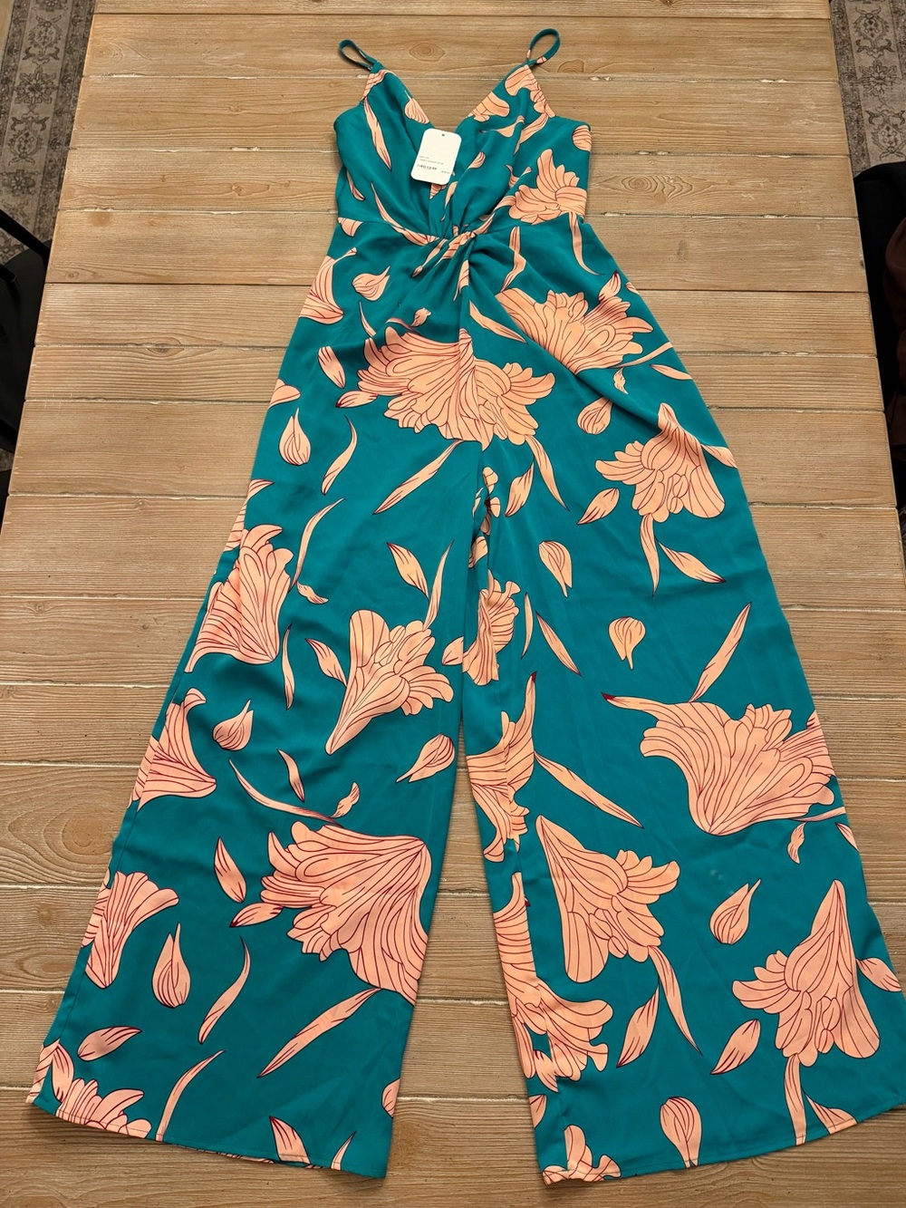 NWT She+ Sky Teal Floral Wide-Leg Jumpsuit